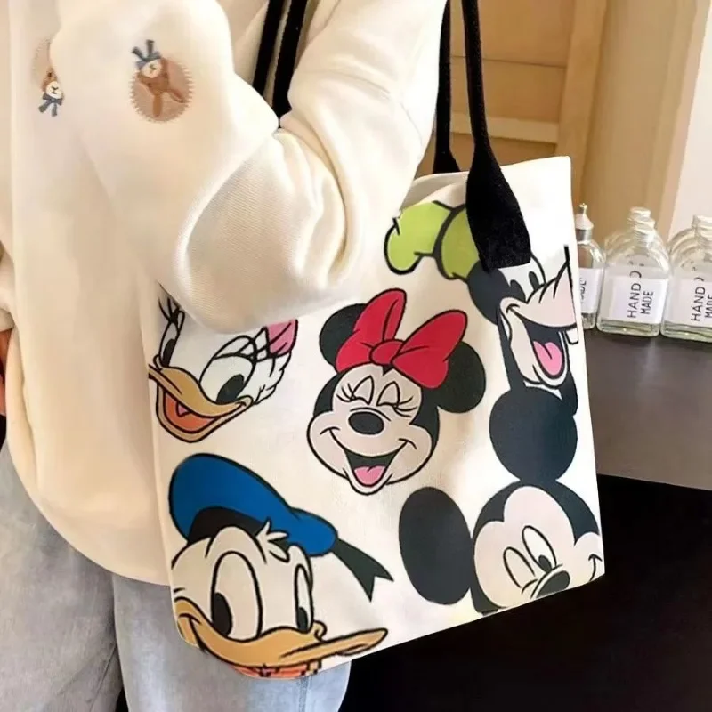 New Disney Minnie Pluto Cartoon Large Capacity Women\'s Canvas Bag Hand Shopping Bag Shoulder Bag Shopping Handbag