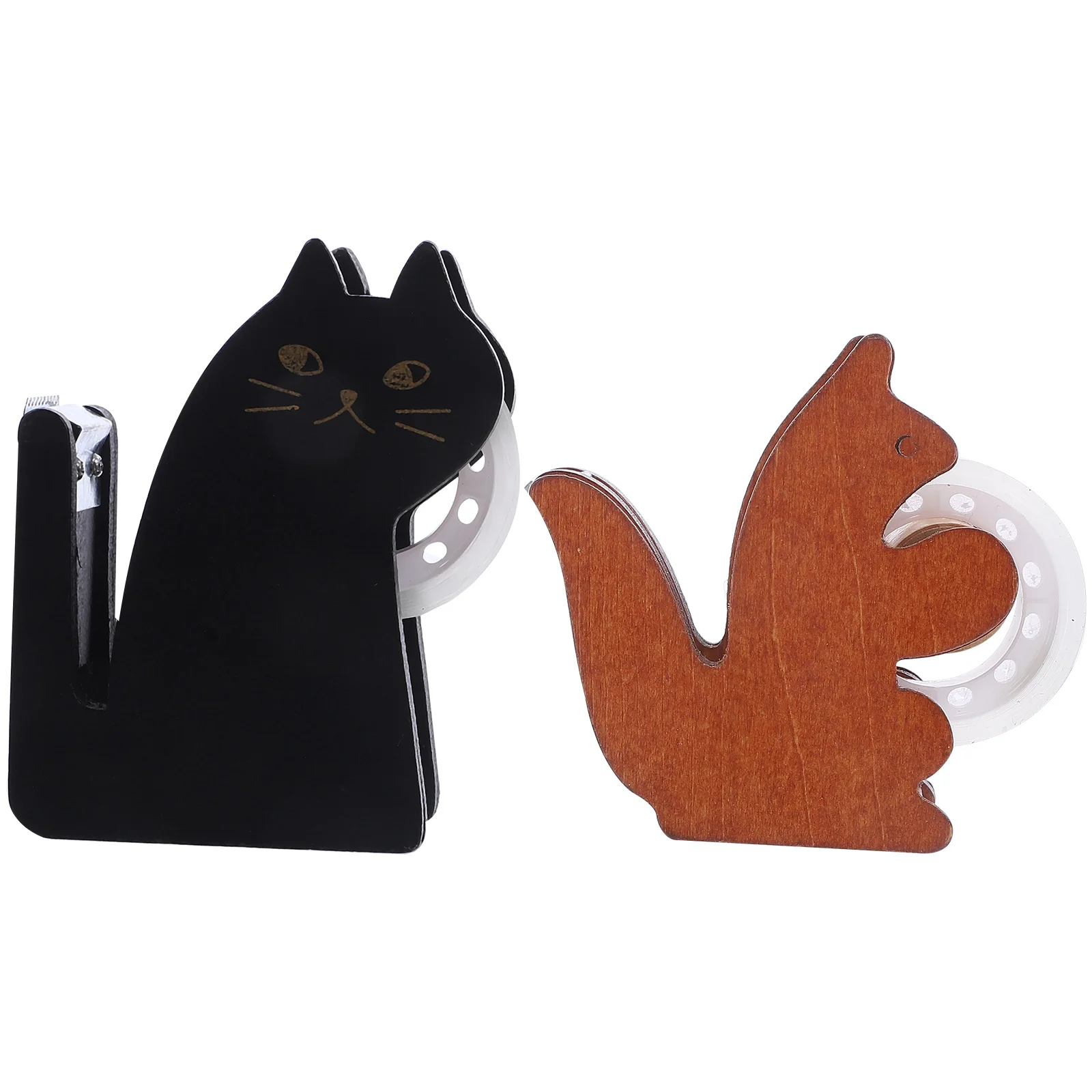 

2pcs Cartoon Animal Tape Dispenser Retro Wooden Holder Cats Squirrels Kids Office Supplies Adorable Craft Tool Desktop