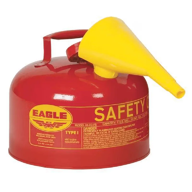 

Safety Can, Galvanized steel, 2.5 gal, Red, 11 1/4 in Dia., Flammables