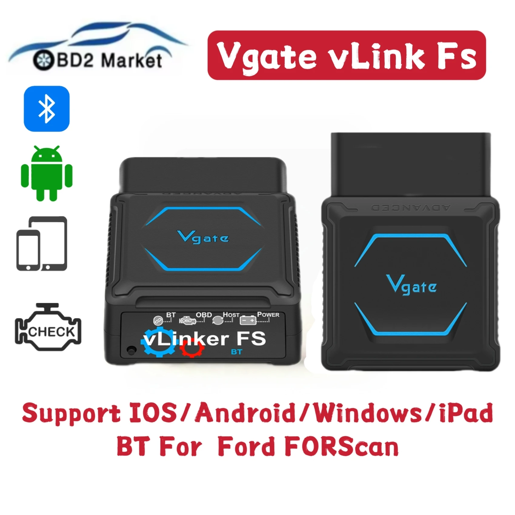 

Vgate vLinker FS Bluetooth for Android/IOS for Ford FORScan ELM327 OBD2 HS MS CAN Car Professional-grade Diagnostic Scanner Tool