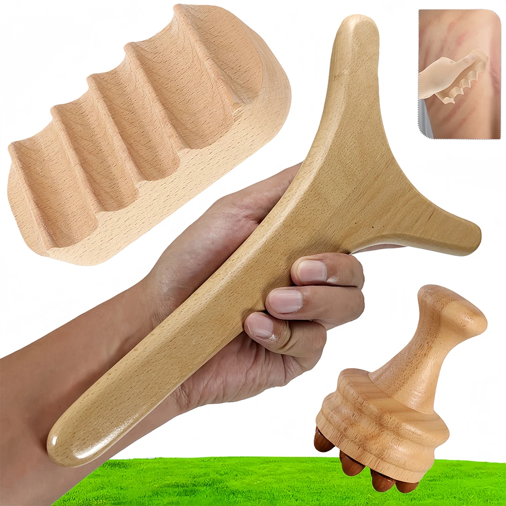 

1PCS Wooden Lymphatic Drainage Massager Cellulite Remover Body Sculpting Tool Wooden Fish Tail Scraping Board Beech Rolling Bar