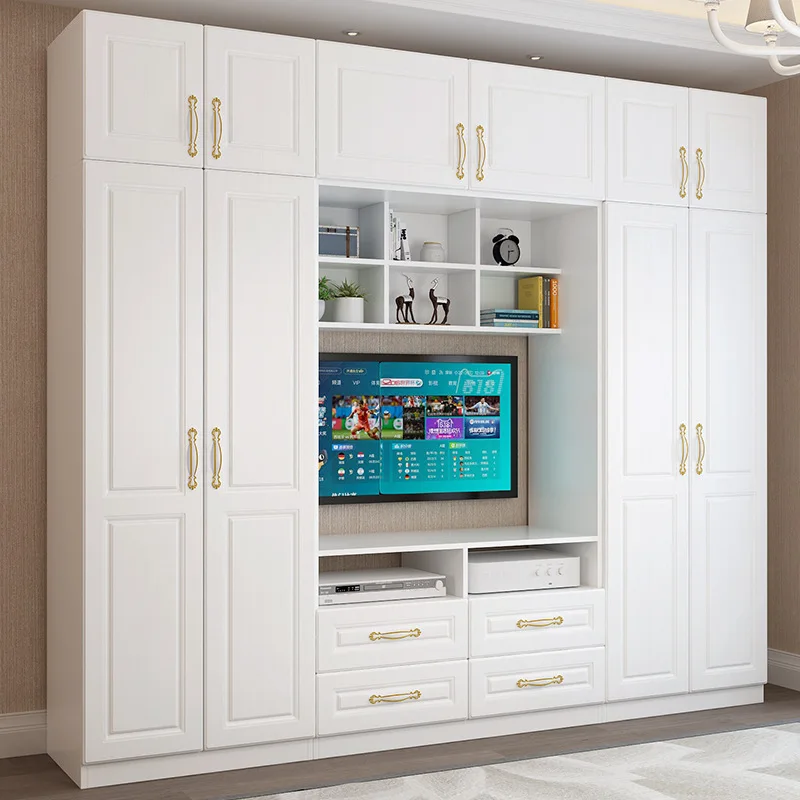TV cabinet combination wall cabinet, small apartment bedroom wardrobe integration, multifunctional background wall height
