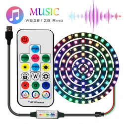 Anel LED RGB endereçável individualmente, módulos redondos com 17 teclas, controlador RF de música, WS2812B, DC5V, WS2812B, DIY, 8 a 241 pixels, 5050