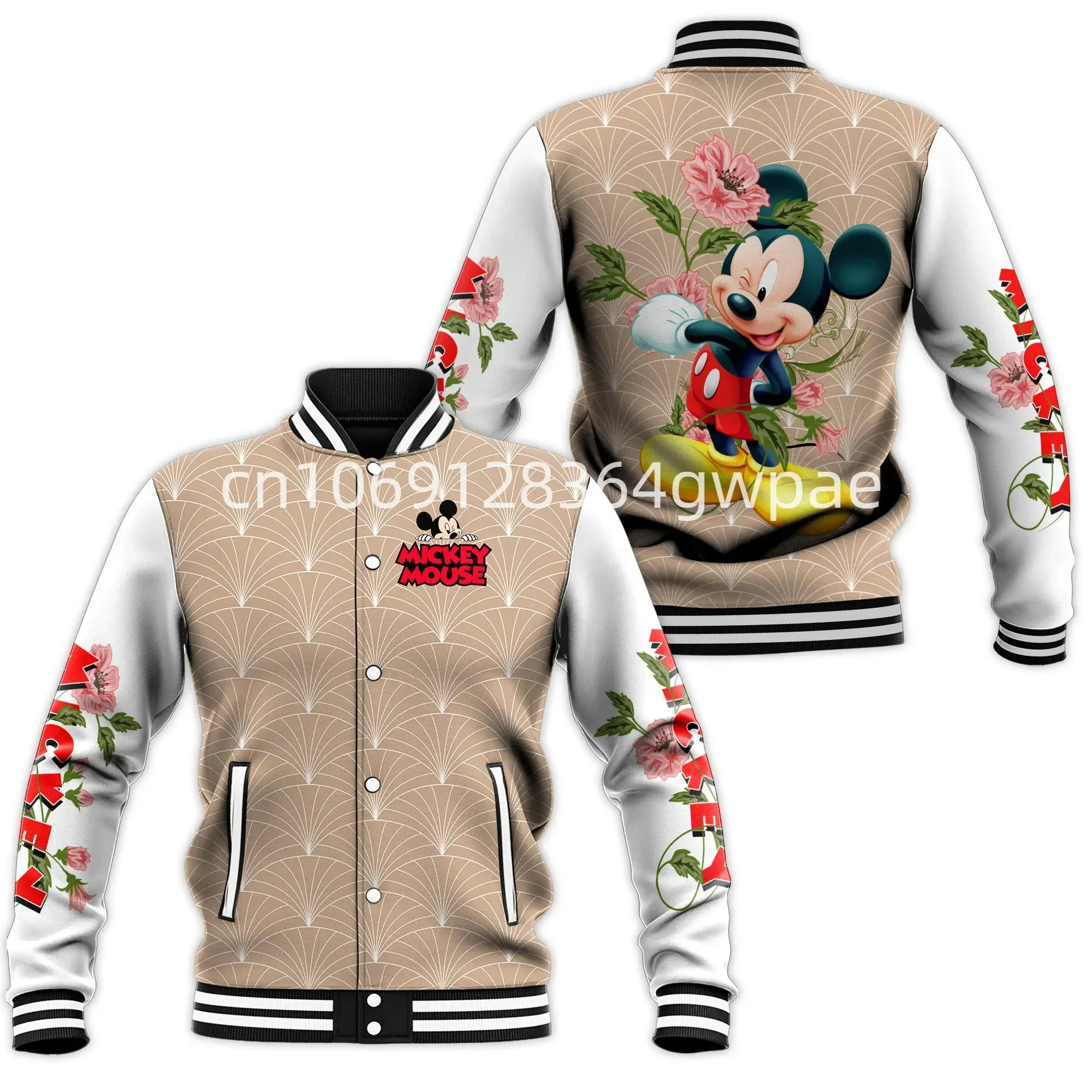 

Disney Mickey Mouse Baseball Jacket Men's Women's Casual Sweatshirt Hip Hop Harajuku Jacket Streetwear Loose Varsity Coat#001