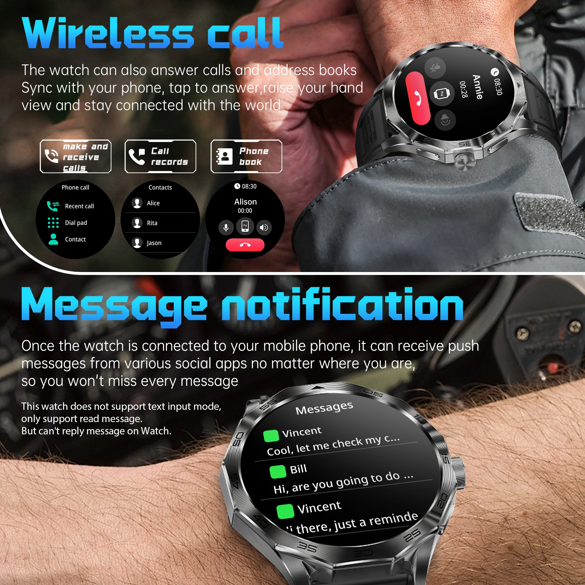 High definition screen smartwatch, wireless calling (answering/making calls), multiple sports modes，Suitable for Android/iPhone