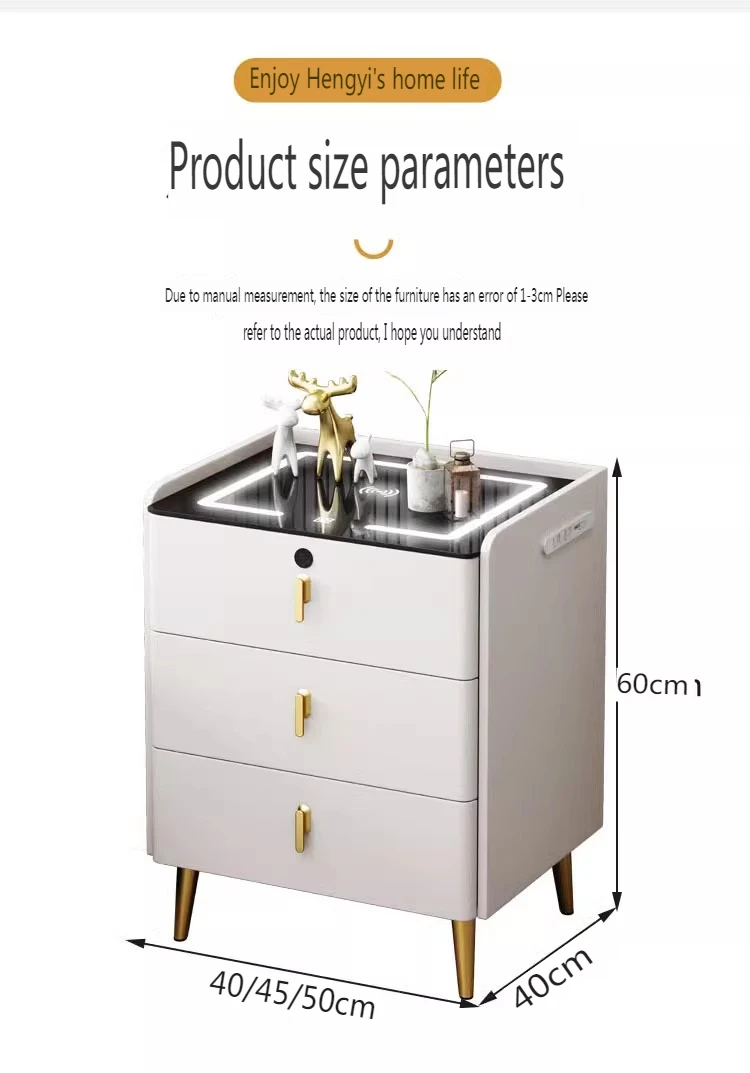 طاولة بجانب السرير ذات درج علوي ذكي، طاولة بجانب السرير فاخرة بيضاء لامعة #6