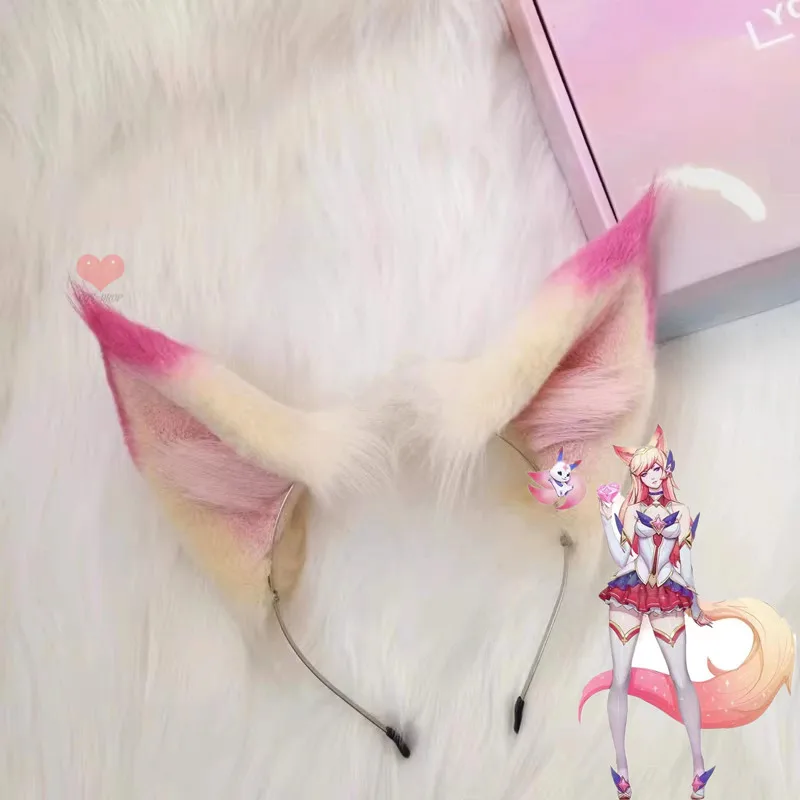 Handmade Ahri Star Guardian Cosplay Prop Fox Ears Hairhoop Hairbands Headwear For Halloween Christmas Costume Accessories