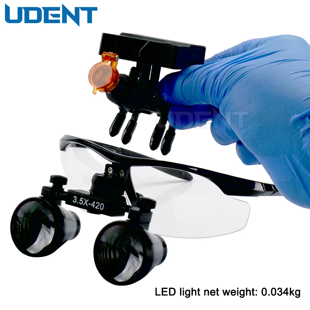 Лупа Udent JT-DL1: увеличение 3,5x, беспроводная LED-подсветка, сертифицирована по стандарту CE, медицинская лупа класса II.