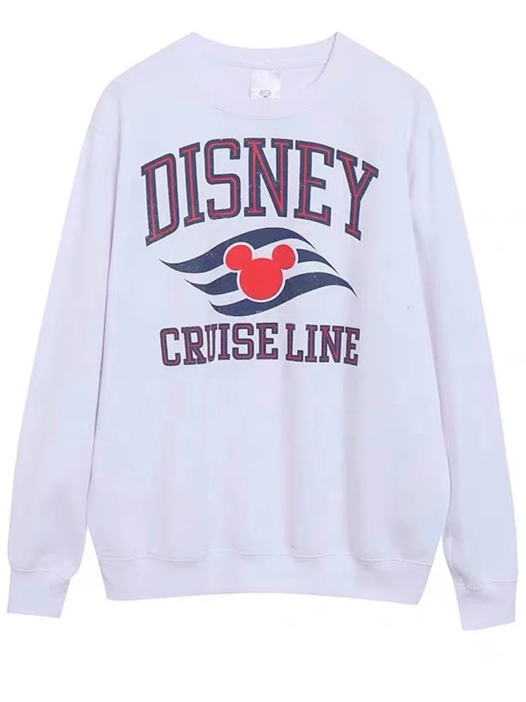 Disney Treasure Cruise Mickey Mouse Letter Cartoon Print Sweatshirt Harajuku Women O-Neck Pullover Long Sleeve Jumper Top Female