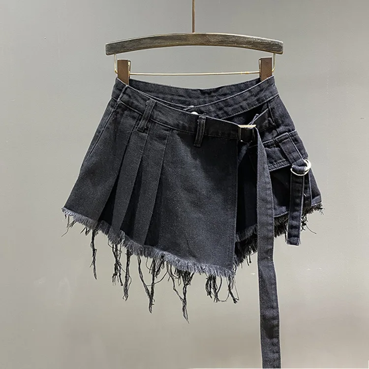 ZOCI-calças jeans irregulares para mulheres, rosa, redução de idade, cintura alta, emagrecimento, saia linha A de duas peças, nicho, verão