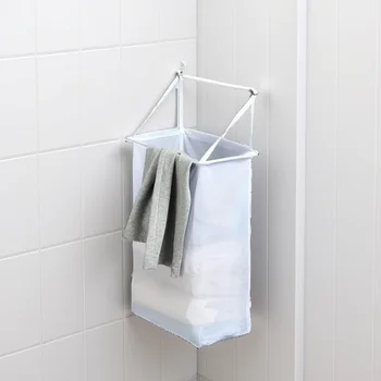 1 सेट दीवार पर लगाने योग्य गंदे कपड़ों की टोकरी, घर के कपड़े धोने की टोकरी, स्नान भंडारण बैग, बाथरूम प्लेसमेंट मेष आयोजक 6 best sales दीवार कपड़े धोने की टोकरी - №4
