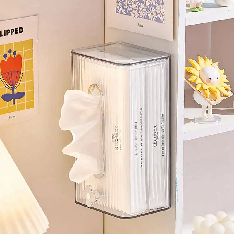 Tissue Box Napkin Holder Case Paper Box Container  Transparent Striped Hotel Storage Box Home Table Wall Hanging Paper Towel Box