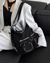 Borsa da donna New Nylon Bucket Fashion Solid Zipper borsa a tracolla morbida borse e borsette zaino nero di design di lusso