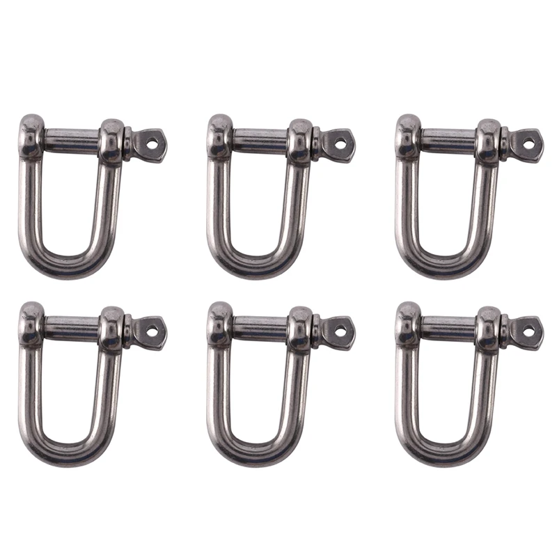 6Pcs M6x38mm Straight D-Shackle, Short, Stainless Steel AISI 316