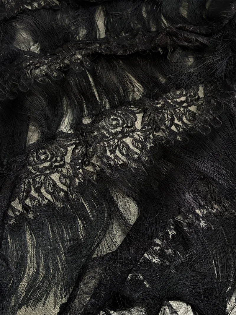 New unique design 3D tassel embroidered mesh fabric, for clothing, high-end custom, designer embroidered fabric