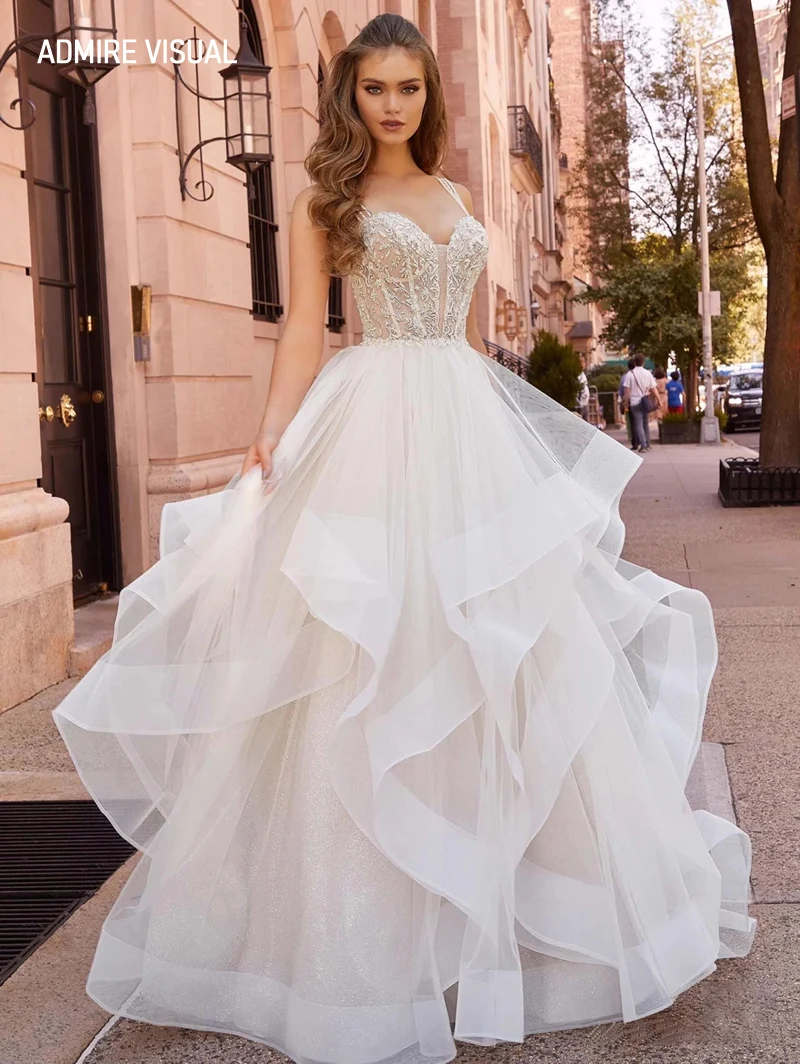 

Newest Wedding Dress A-Line For Bride Sweetheart Neckline Sleeveless Chapel Train Custom Made Plus Sizes Vestidos De Novias