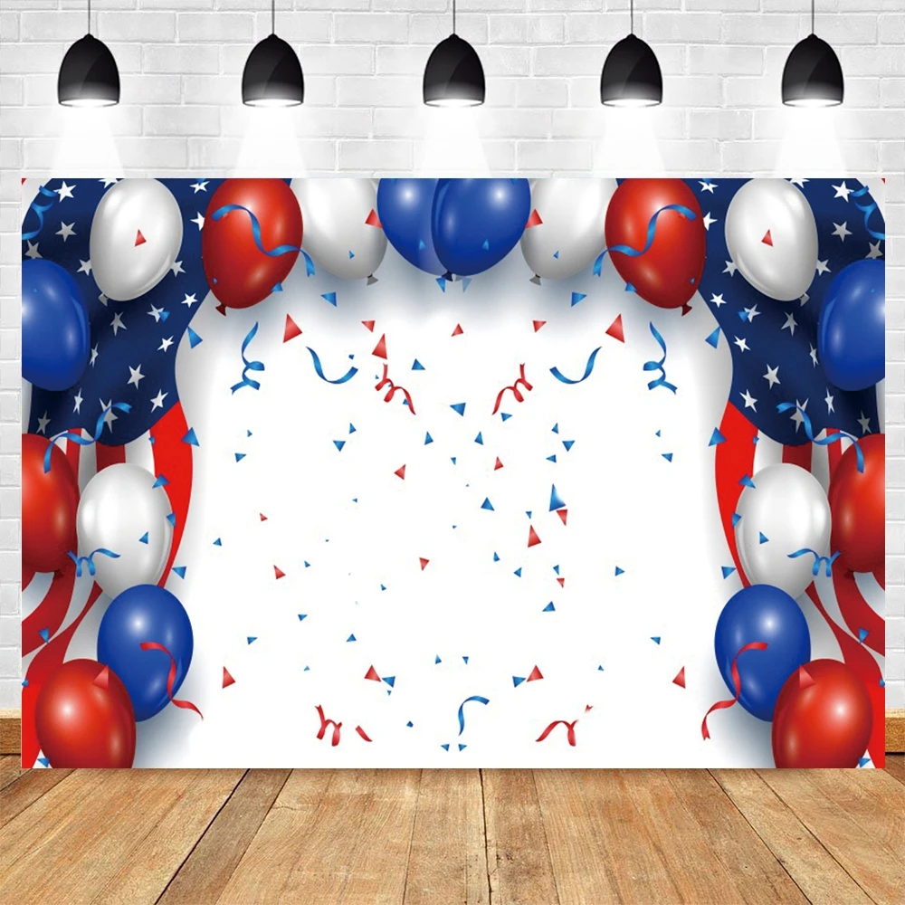 July 4th Independence Day Photography Backdrop Colorful Balloon Statue of Independence American Flag Photocall Photo Background