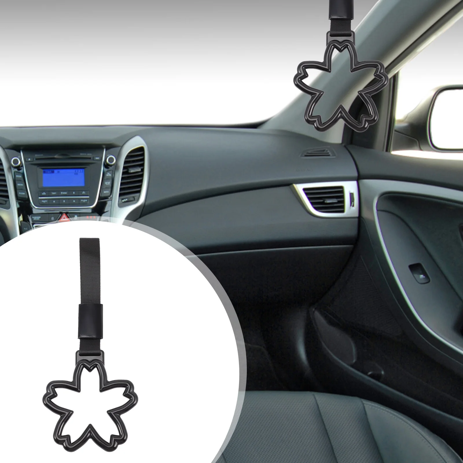 

2Pcs Car Interior Safety Handle Straps Rings Cherry Blossom Durable Nylon Rear Bumper Warning Ring Car Decoration Aesthetic