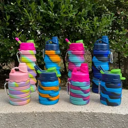 Botella de agua portátil para deportes al aire libre para niños, taza de agua plegable de silicona, taza creativa telescópica, Picnic de Viaje de ciclismo DIY