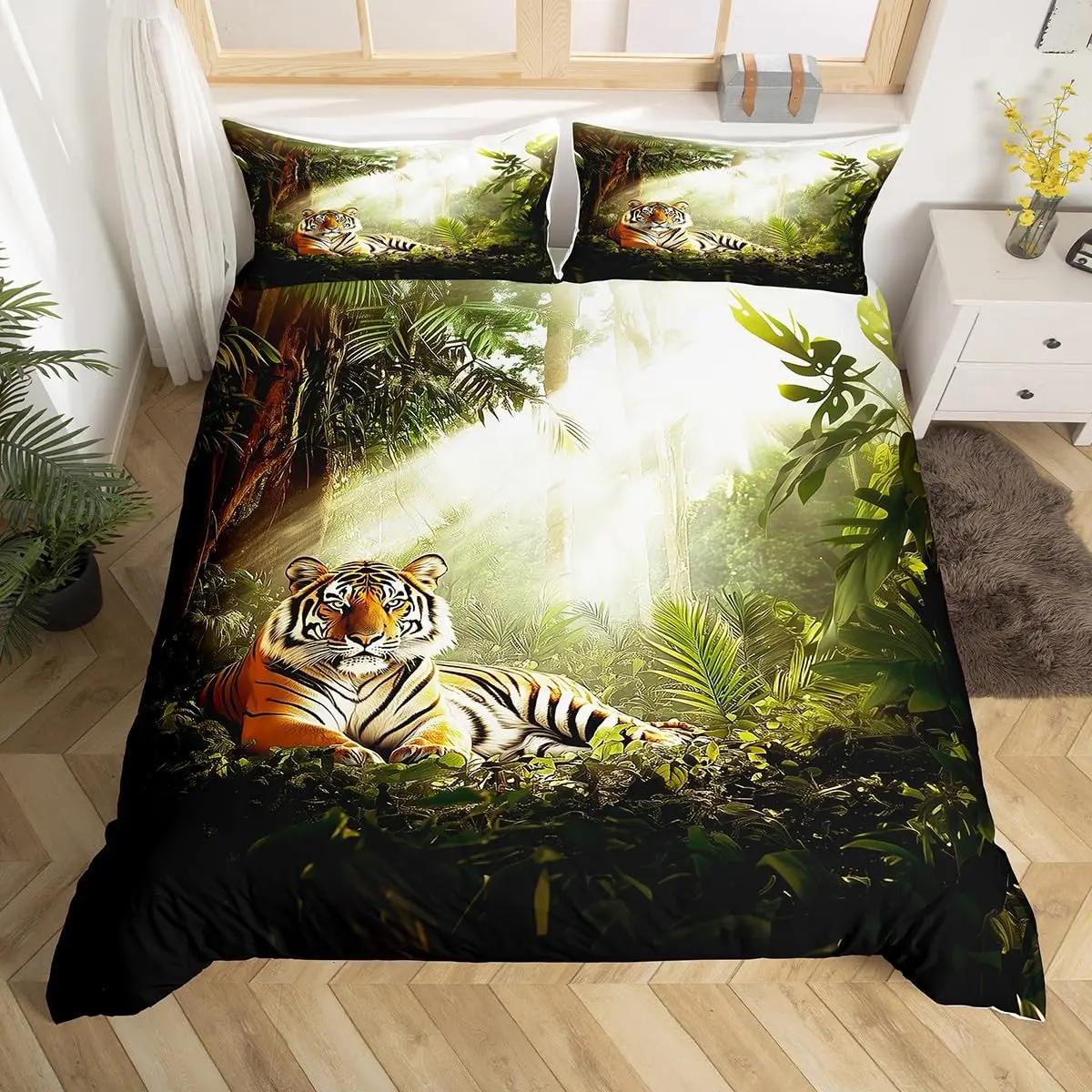 Tiger Duvet Cover Twin Queen African Animal Bedding Set Wild Safari Animal Comforter Cover for Child Teen Adult Bedroom Decor