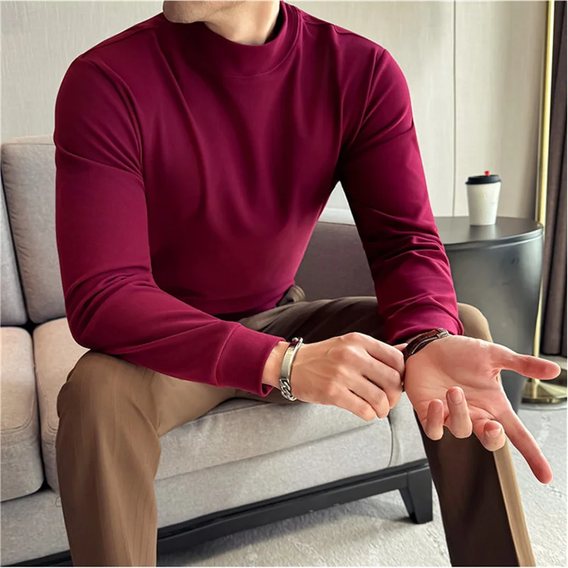 High Quality 7A Antibacterial Anti-static, Black Technology Graphene T-shirt Winter Men Thick Warm Velvet Half High Neck T-shirt