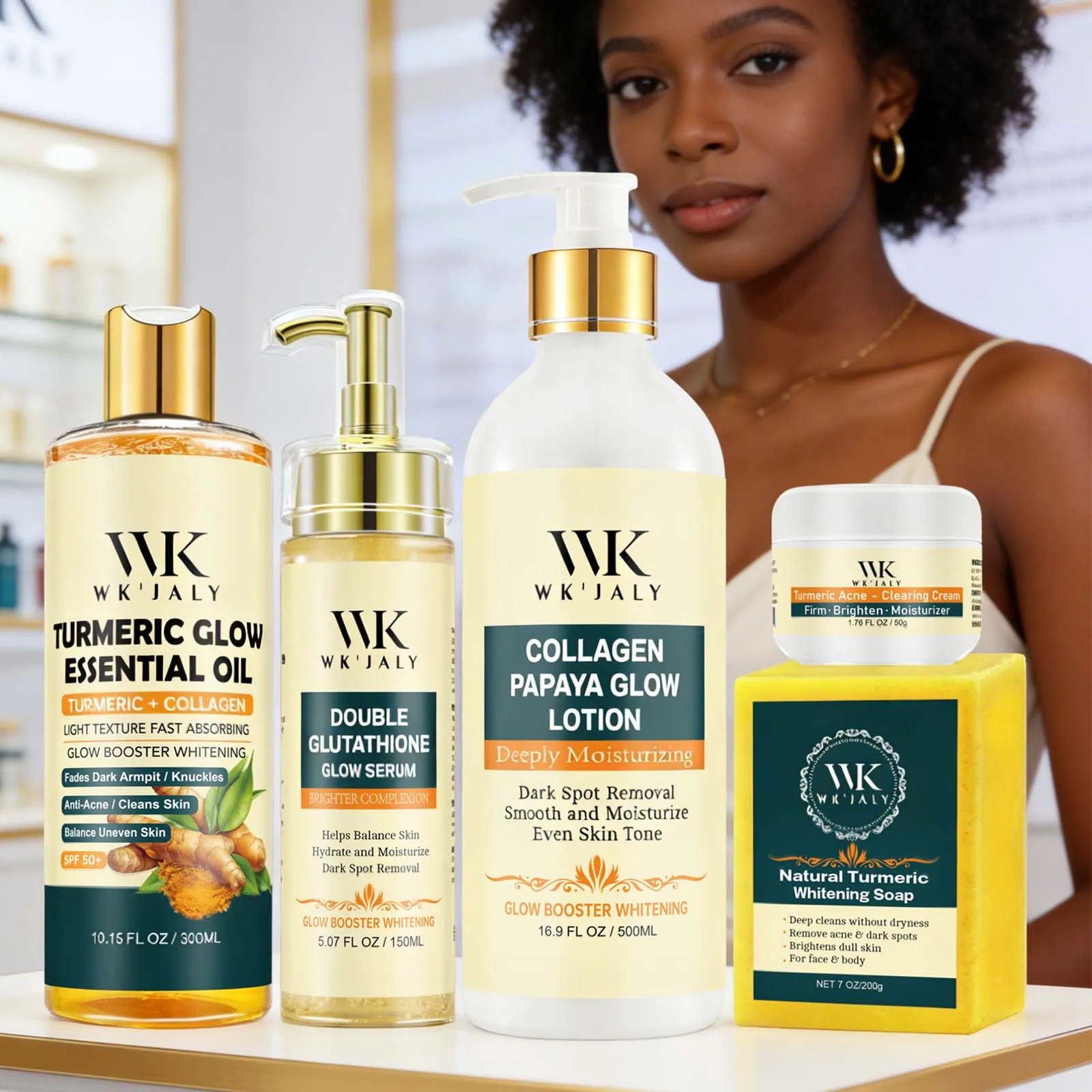 

Набор для осветления кожи WK JALY с куркумой и коллагеном, против акне, черных точек, веснушек, меланина, улучшает состояние грубой кожи, подходит для всех типов кожи.