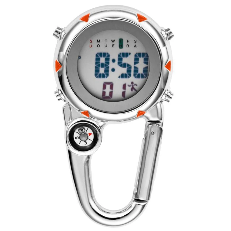 Clip on Carabiner Digital Watch Luminous Sports Watches Carabiner Watch for Hikers Mountaineering Outdoor Orange