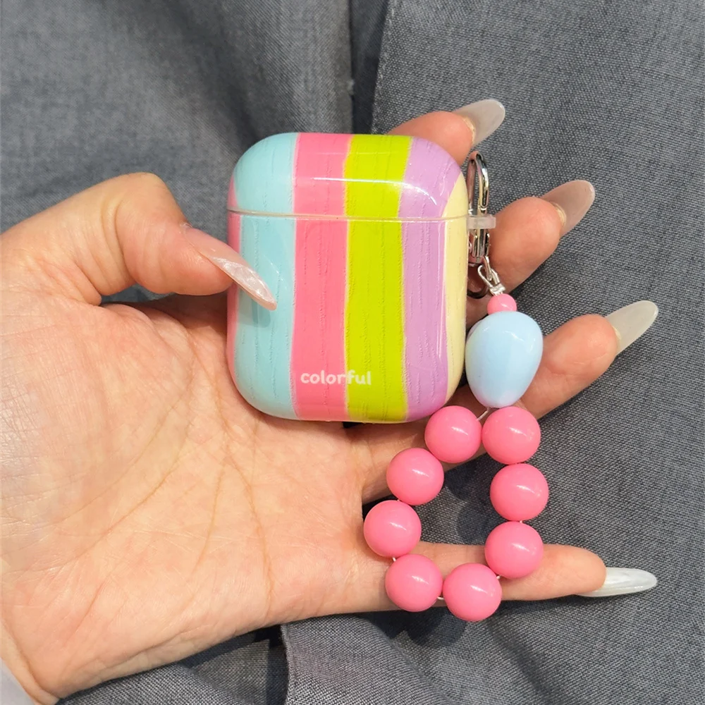 

Korean INS cute color striped headphone case for Apple Airpods 4 3 2 Pro 2 Fundas with charm earphone case protection Cover Pro