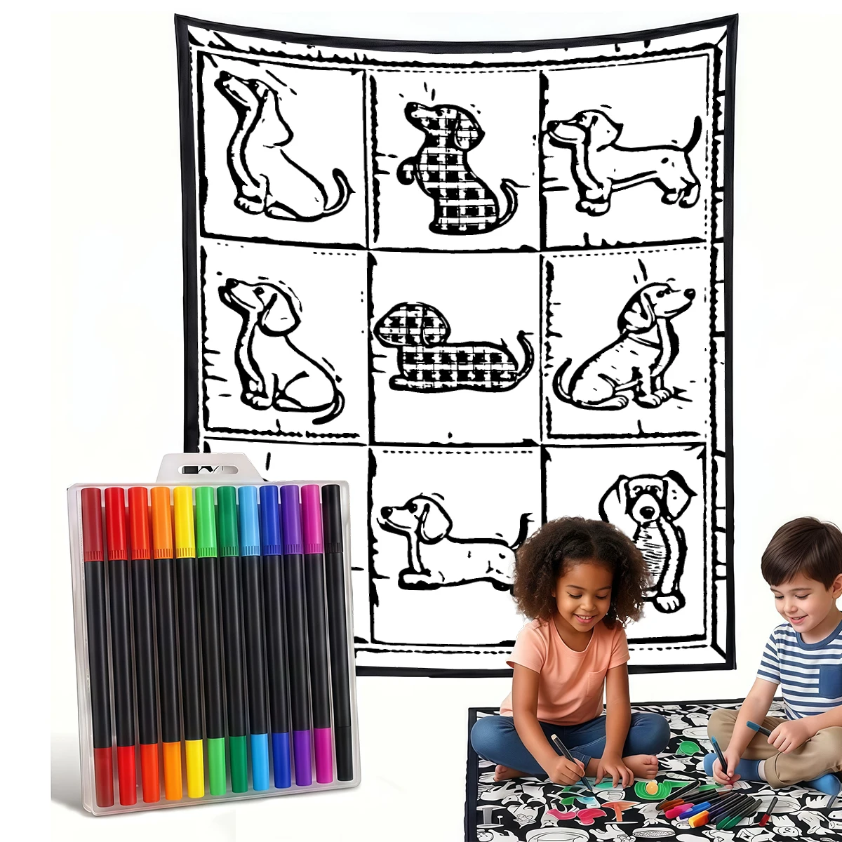 Brown Dachshund Plaid DIY Cozy Coloring Blankets -24 Markers, Cozy Velvet Ideal For Daily Use Home Decor And Kids Spaces