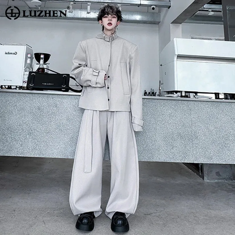 

LUZHEN 2025 Autumn New Two-piece Sets Men's Solid Color Loose Straight Casual Pants Original High Quality Handsome Coat JY5881