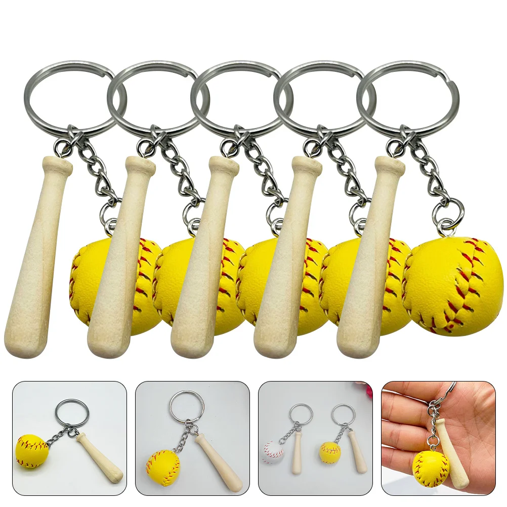 5 Pcs Yellow Purse Key Chain Baseball Keyring Boy Sports Gifts for Boys 12-14 Miss