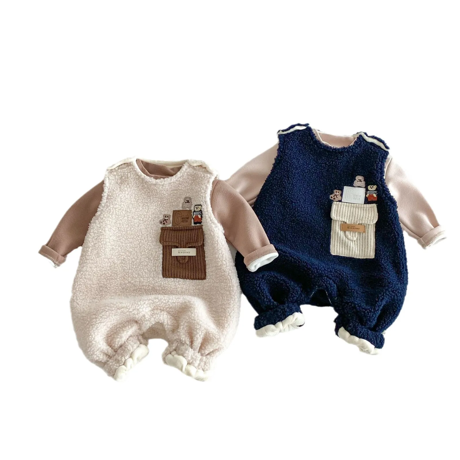 2024 Winter New in Infant Baby Boys Girls Fashion Outfits , Toddler Kids Baby Thicken Plush Warm Jumpsuits Sleeveless Romper