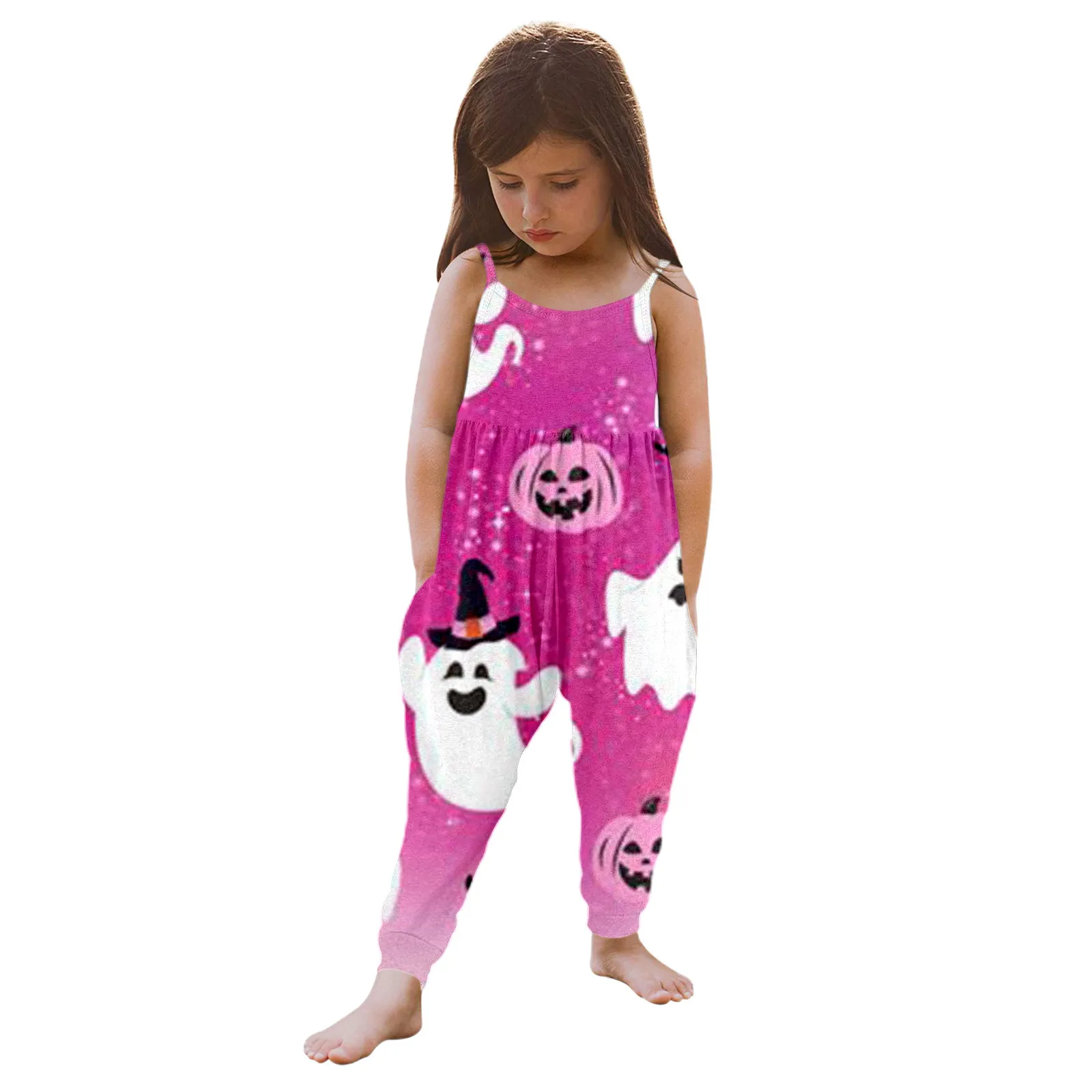 Baby Halloween Romper Casual Halloween Full Ghost Prints Sleeveless Camisole Jumpsuit Halter Pants Children Jumpsuit Pajamas