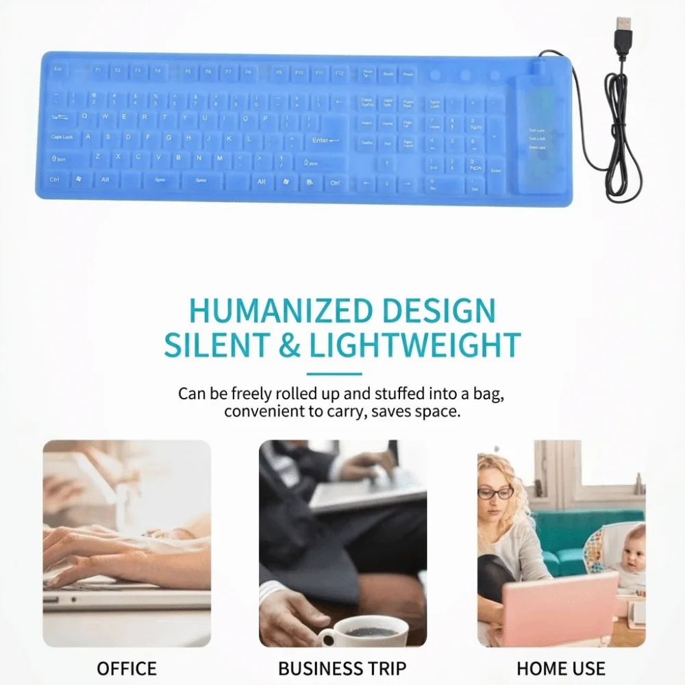 Pc Accessories Soft Touch Silicone Keyboard Foldable Rollup USB Wired Keyboard Waterproof Portable 85/109 Keys Keyboard Travel