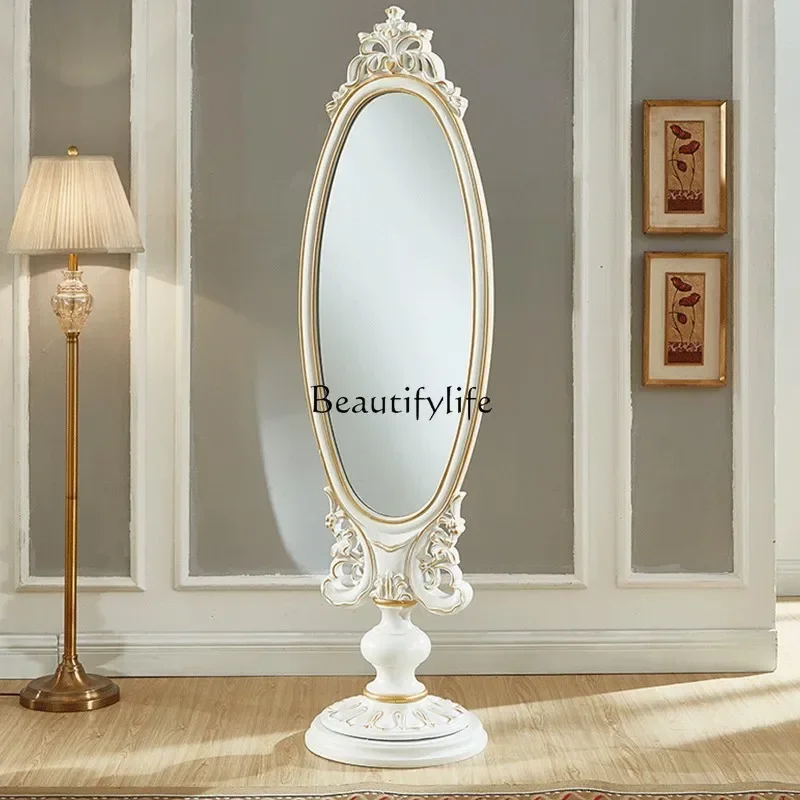 

FG17*solid wood hand-carved dressing mirror fitting mirror double-sided mirror rotating to the ground
