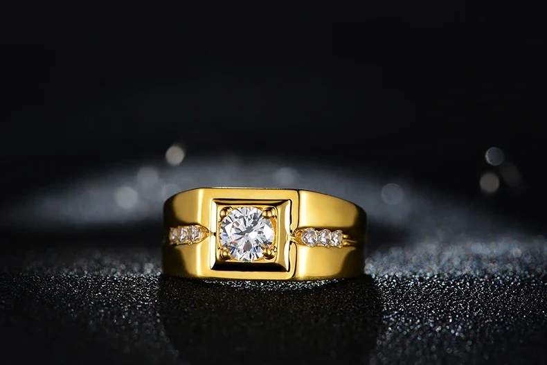 Fashion jewelry Men Engagement 14K Gold Filled ring 1ct Stone 5A Zircon Birthstone Wedding Band Ring for men Wholesale