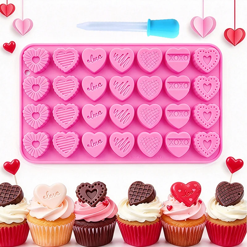 Heart Candy Chocolate Silicone Mold With Dropper For Valentines Day Gummy Wax Ice Cube Tray Cake Decoration Tool Cupcake Topper