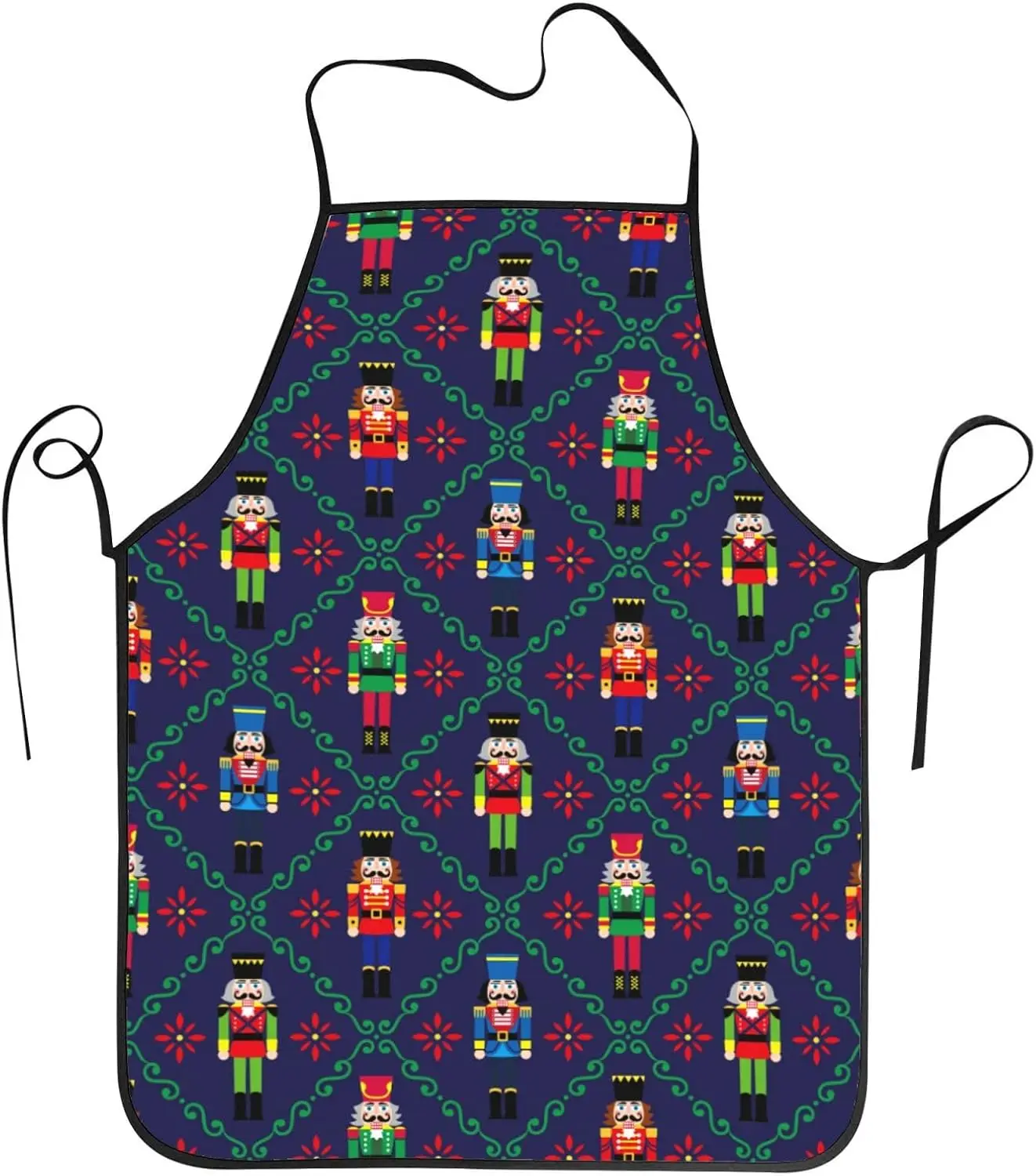 Vintage Holiday Nutcracker Flower Lattice Waterproof Apron Oil Resistant Fixed Neck Belt Kitchen BBQ Cooking Apron For Men Women