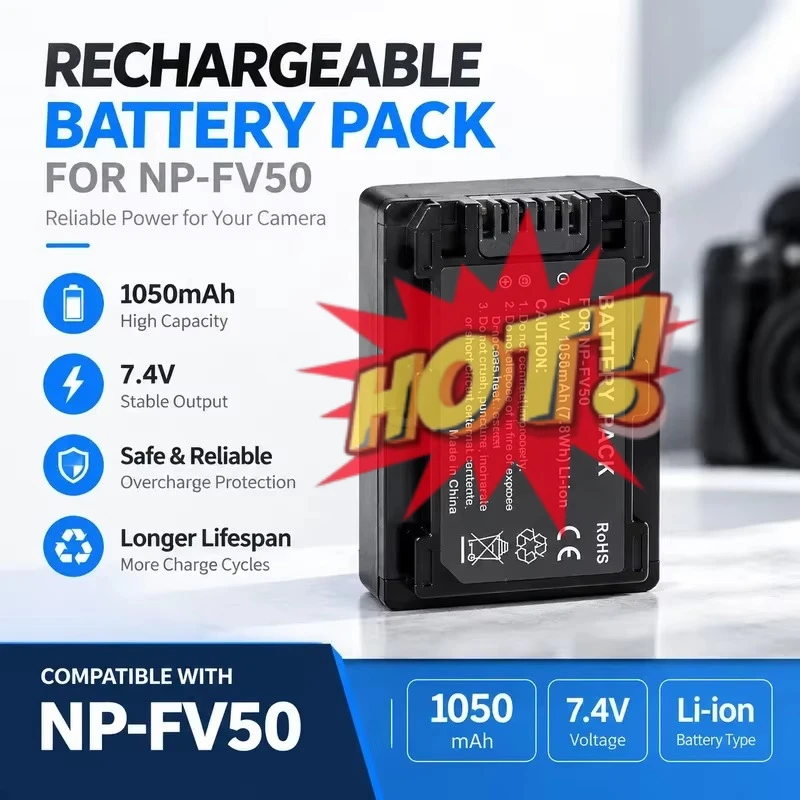 NP-FV50 Battery for Sony HDR-CX700E 220E 450 680 Compatible with FV70 FV100 Rechargeable Li-ion Camera Battery Pack