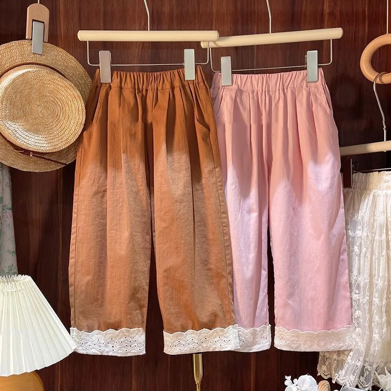 

Кружевные прямые брюки, модные однотонные весенние брюки 2024, новые модные универсальные милые повседневные прямые брюки