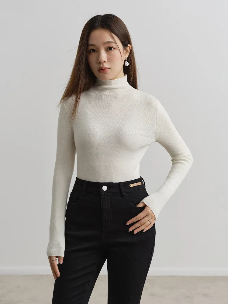 DUSHU [Multicolor Machine Washable] Heating Wool Base Layer Bottoming for Women Winter New Half Turtleneck Woolen Sweater Female