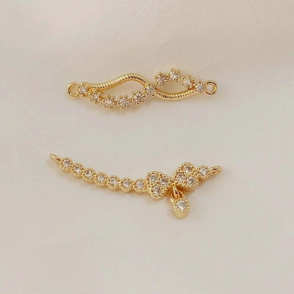 

DIY Jewelry Accessory Material 14K Color Preservation Gold Zircon Curved Bow, Twisted 8 Double Hanging Chain and Long Strip