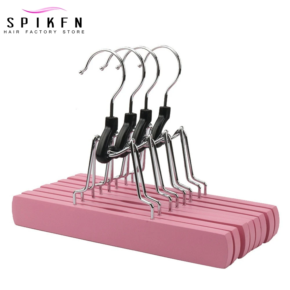 

Hair Extension Hangers 5pcs Hair Extensions Carrier Storage Wooden Hanger for Human Hair Weft Clip in Hair Black Brown Pink