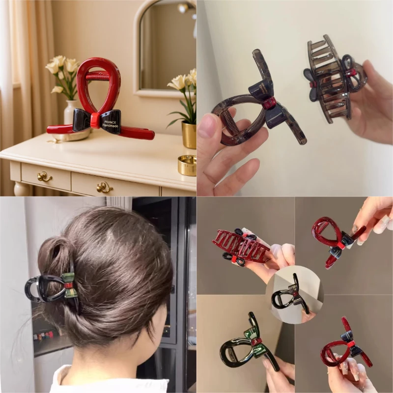 

Vintage Red Large Hair Claws Women Sweet Green Bowknot Fashion Popular Shark Clips Wedding Party Hair Accessories Заколки 집게핀