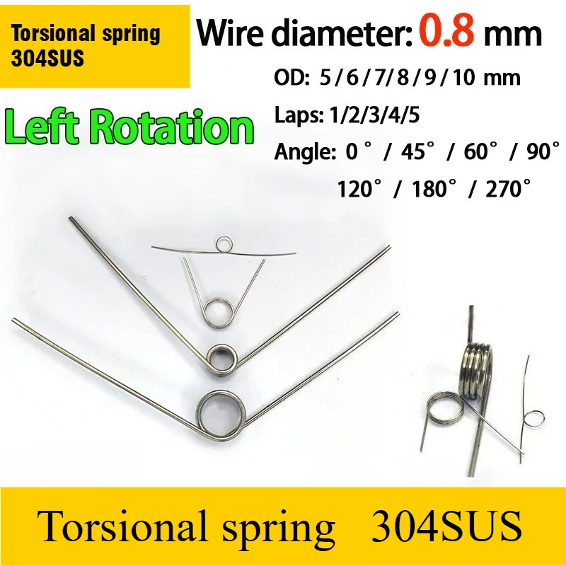 Left Rotation Spring Wire Diameter 0.8mm Left Torsion Spring Return and Reset V-shaped Spring Laps1/2/3/4/5lap 304SUS 10PCS