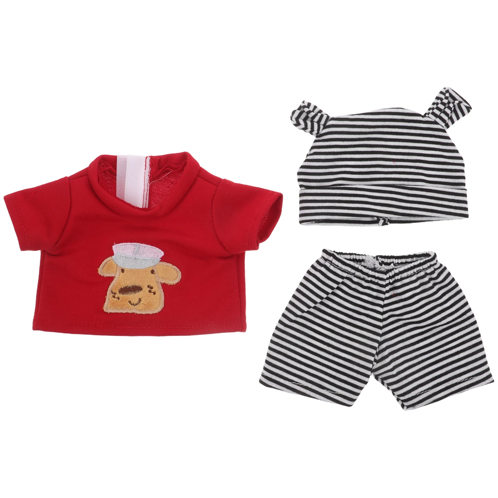 ชุดเสื้อผ้าเด็กอ่อนลายทางผ้าฝ้ายนุ่ม 1 ชุด ขนาด 10 นิ้ว สำหรับเด็กผู้หญิงและเด็กผู้ชาย อุปกรณ์เสริมสำหรับเด็กเกิดใหม่ หมวก กางเกง ชุดของเล่นสวมบทบาท