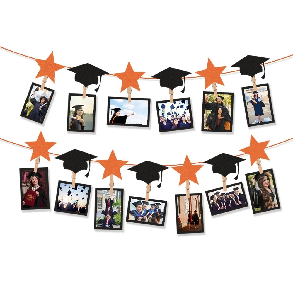Black Gold Graduation Photo Banner Personalized Celebrate Congrats Grad Photo Banner Paper Graduation Hanging Decor