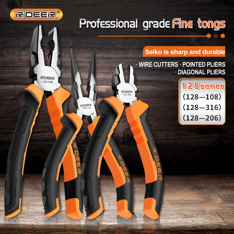 R'DEER 3pcs Pliers Set Combination Long Nose Diagonal Cutting Pliers Chrome Vanadium High Hardness for Home Electrician Tool