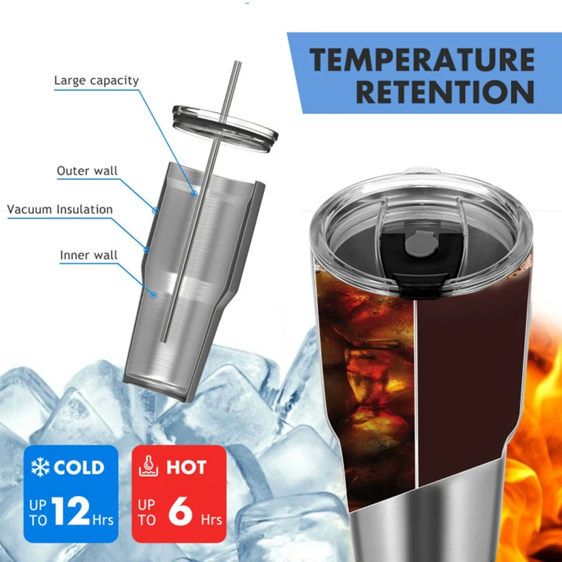 30oz Stainless Steel Tumbler Cup Double Wall Vacuum Insulated Mug with Lid Easy Carrying Long Lasting Temperature Retention