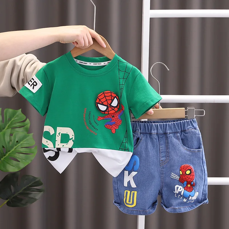 Summer New Product Boy Cartoon Spider Man Short Sleeve Set